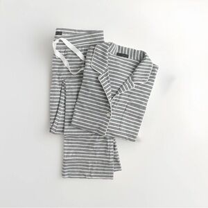 J.Crew Dreamy Women’s Cotton-Blend Pajama Set Gray White Stripe Loungewear MED